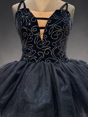 ✨ Luxury Black & Silver Glitter Embellished Tutu | Size Small | Stage-Ready Glam